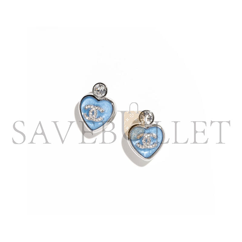 Ch**el blue cc logo heart rhinestone earrings abe524